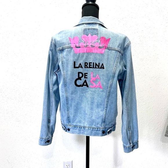 Levi's Blue Jean Jacket Classic Denim personalized  Medium - Picture 5 of 9